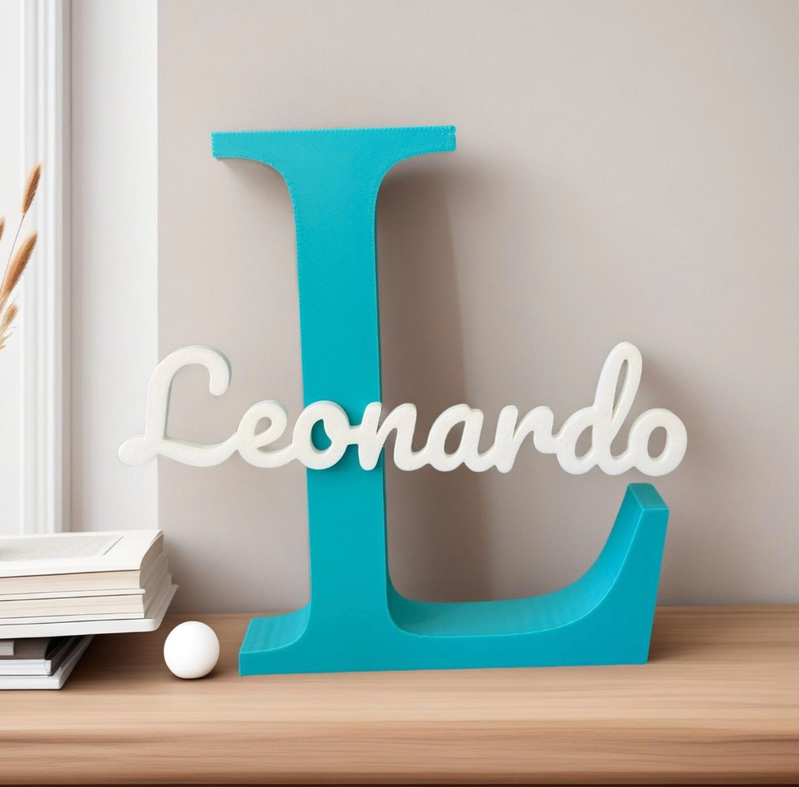 Personalized 3D Printed Name Sign with Large Custom Initial – Kids Room Decor Baby Gift Wall Shelf Letter Art Nursery Decoration